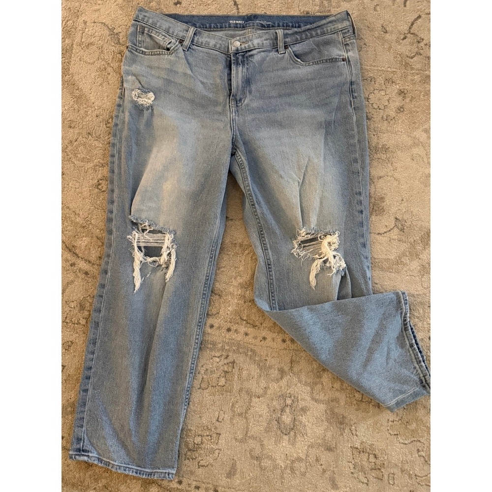 Old Navy Womens 14 Mid-Rise Boyfriend Loose Distressed Light Wash Denim Jeans